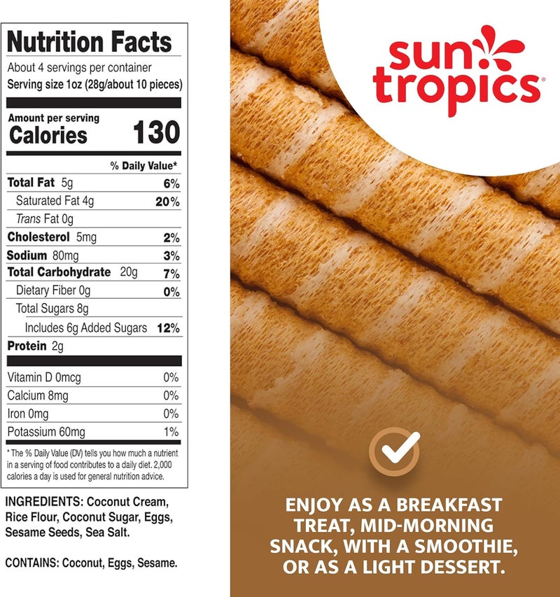 SunTropics Sun Tropics CocoRolls Original - Gluten Free, Dairy Free, Snack-Crisp Rolled Wafer Made With Pure Coconut Cream, 4 oz - Image 2