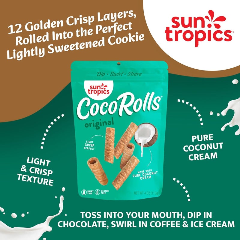 SunTropics Sun Tropics CocoRolls Original - Gluten Free, Dairy Free, Snack-Crisp Rolled Wafer Made With Pure Coconut Cream, 4 oz - Image 3