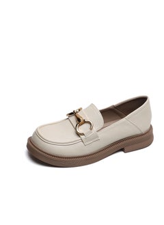Loquat Preppy Round Toed Leather Shoes Beige 