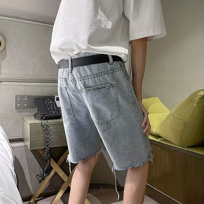 2024 Ripped Denim Shorts Boys Ins Trendy Brand Loose Jeans Casual Trendy Pants - Image 3