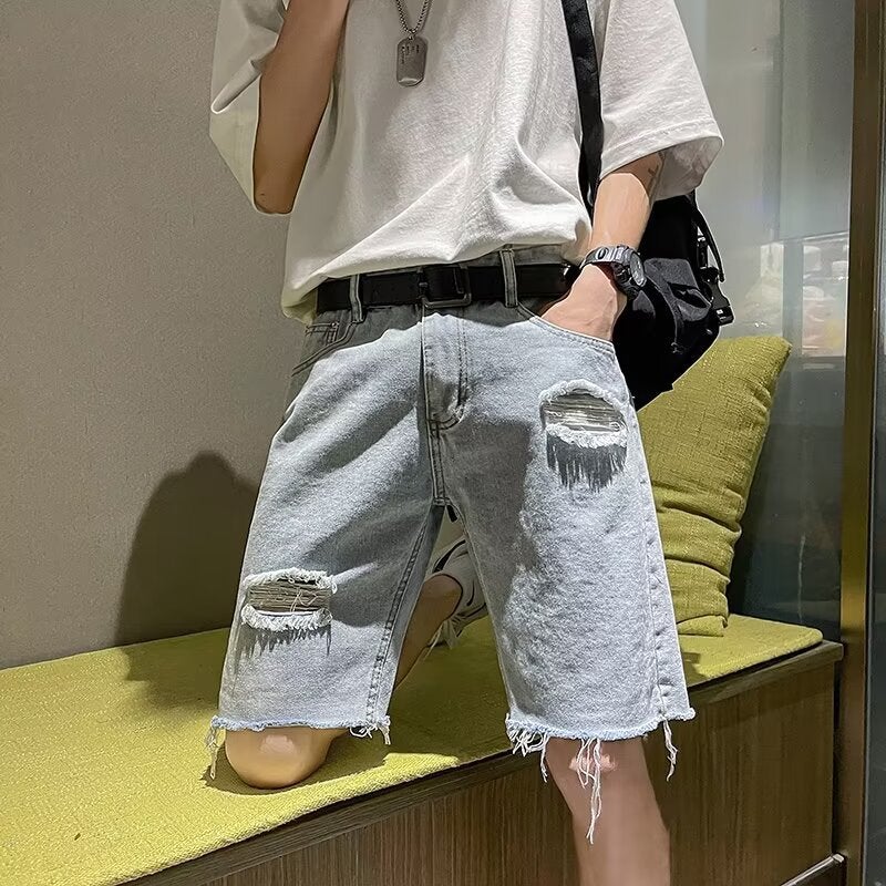 2024 Ripped Denim Shorts Boys Ins Trendy Brand Loose Jeans Casual Trendy Pants - Image 2