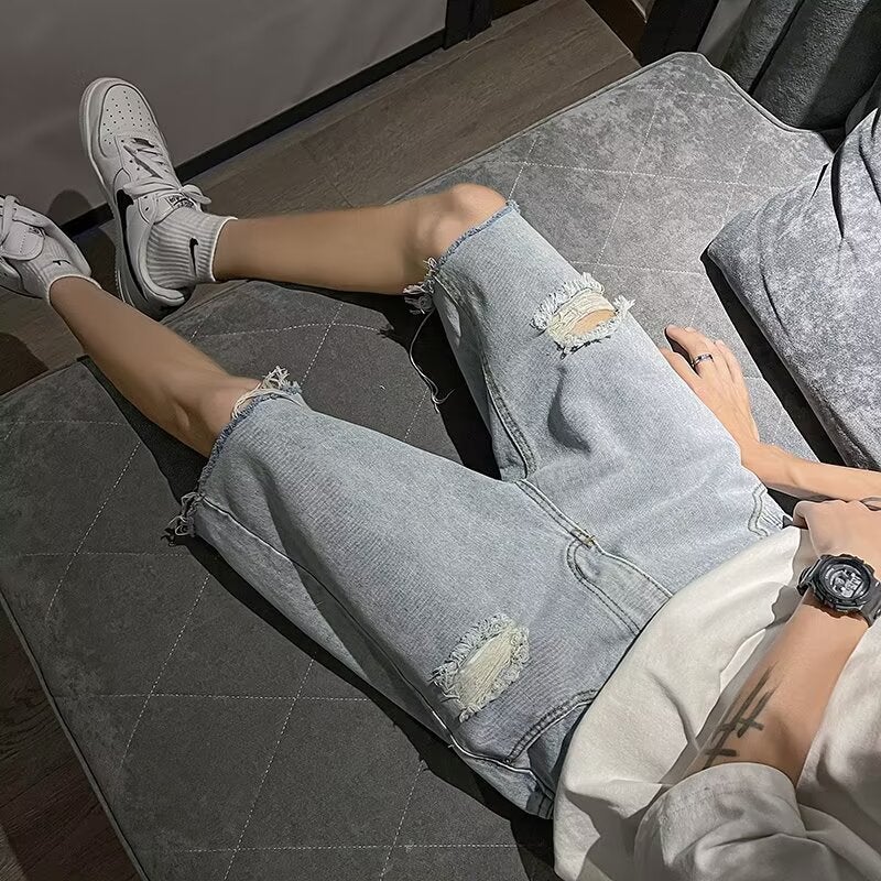 2024 Ripped Denim Shorts Boys Ins Trendy Brand Loose Jeans Casual Trendy Pants - Image 4