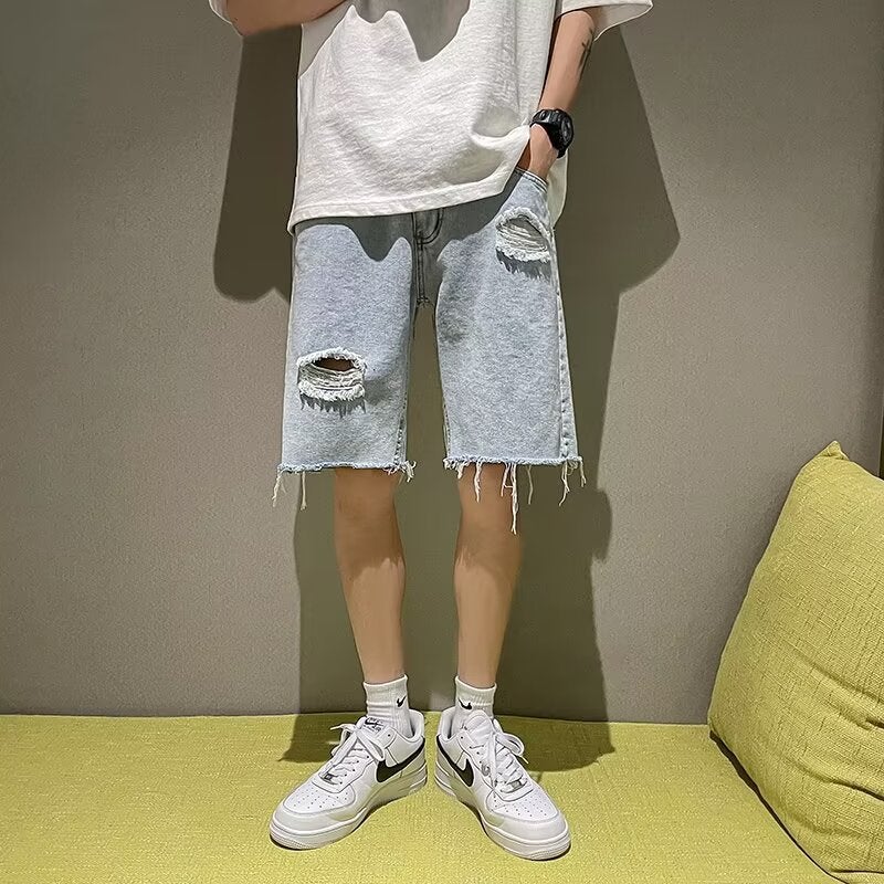 2024 Ripped Denim Shorts Boys Ins Trendy Brand Loose Jeans Casual Trendy Pants - Image 5