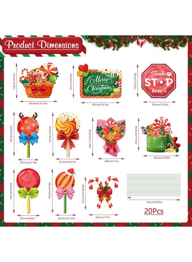 Qpout 10 Pcs Candy Christmas Yard Signs Santa Stop Here Yard Decorations Outdoor Lollipop Christmas Garden Signs With Stakes Winter Holiday Pathway Lawn Decorations Merry Xmas Decor Supplies  - Image 2