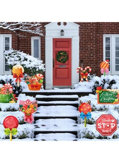Qpout 10 Pcs Candy Christmas Yard Signs Santa Stop Here Yard Decorations Outdoor Lollipop Christmas Garden Signs With Stakes Winter Holiday Pathway Lawn Decorations Merry Xmas Decor Supplies  - Image 5