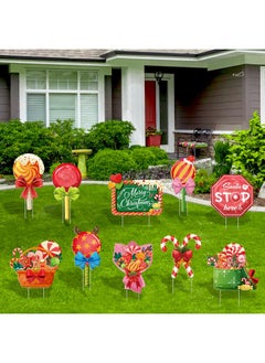 Qpout 10 Pcs Candy Christmas Yard Signs Santa Stop Here Yard Decorations Outdoor Lollipop Christmas Garden Signs With Stakes Winter Holiday Pathway Lawn Decorations Merry Xmas Decor Supplies  - Image 4