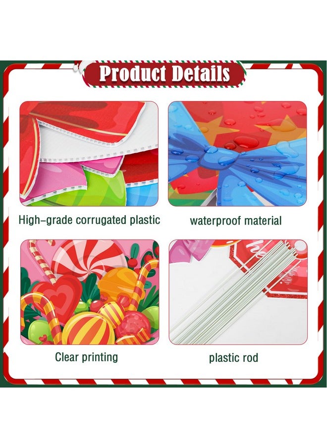 Qpout 10 Pcs Candy Christmas Yard Signs Santa Stop Here Yard Decorations Outdoor Lollipop Christmas Garden Signs With Stakes Winter Holiday Pathway Lawn Decorations Merry Xmas Decor Supplies  - Image 3