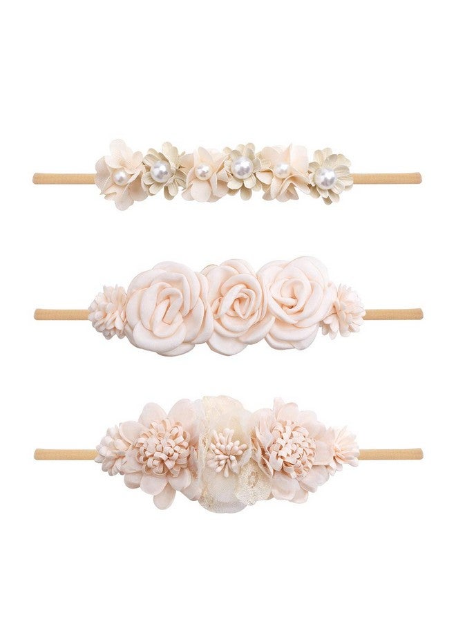 mligril Baby Girl Nylon Headbands Flower Hair Bows Accessories-Elastic Hair Band Crown Handmade FLoral Wraps Birthday Gifts for Girls Newborn Infant Toddler 3Pcs - Image 1