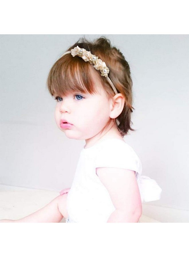 mligril Baby Girl Nylon Headbands Flower Hair Bows Accessories-Elastic Hair Band Crown Handmade FLoral Wraps Birthday Gifts for Girls Newborn Infant Toddler 3Pcs - Image 3