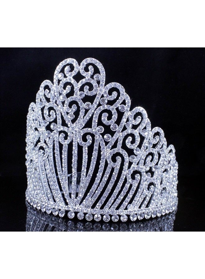 Janefashions 5.25"h Clear White Austrian Crystal Rhinestone Tiara With Hair Combs Crown Headband Headpiece Queen Princess Pageant Party Theater Show Silver T11990 - Image 4