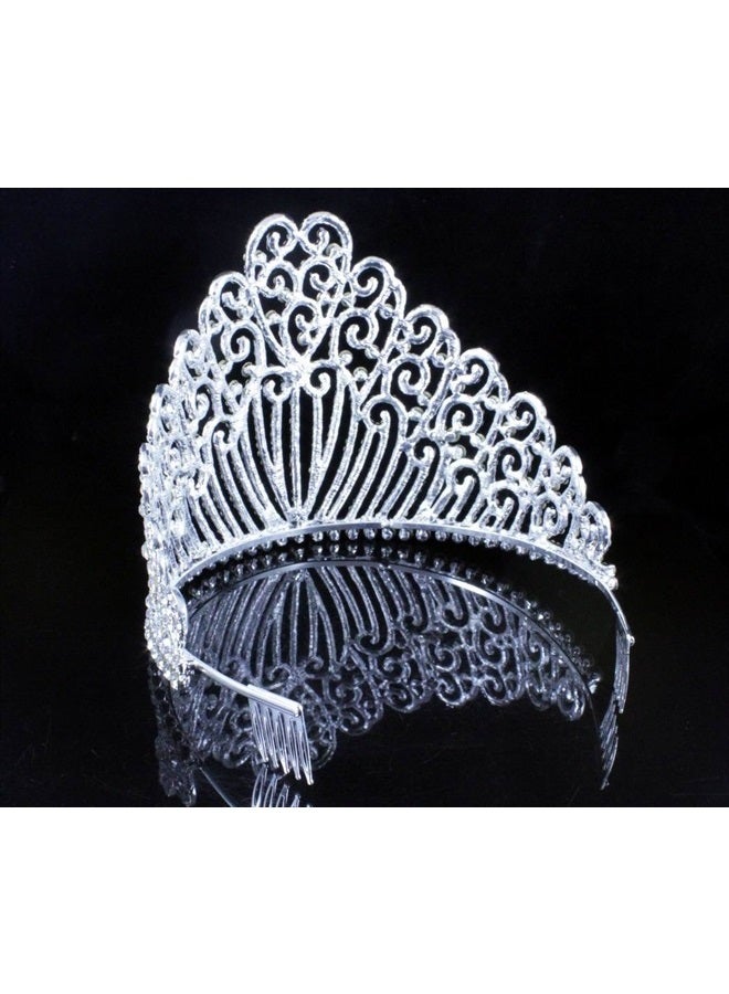 Janefashions 5.25"h Clear White Austrian Crystal Rhinestone Tiara With Hair Combs Crown Headband Headpiece Queen Princess Pageant Party Theater Show Silver T11990 - Image 5
