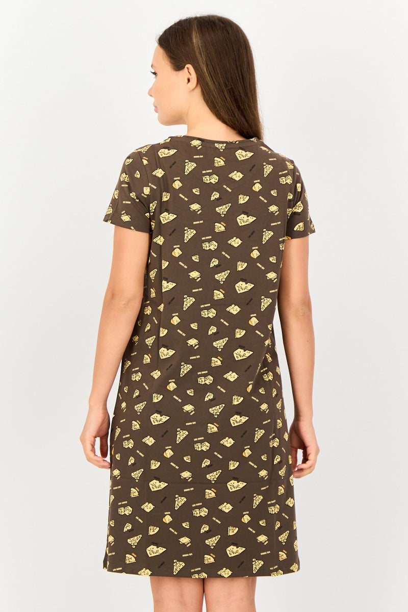 zivame Rosaline by Zivame Women Allover Print Short Sleeves Sleeping Dress, Multicolor - Image 3