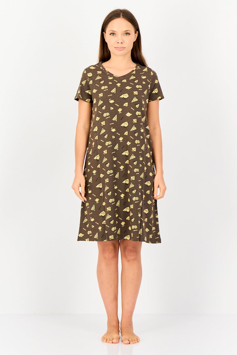 zivame Rosaline by Zivame Women Allover Print Short Sleeves Sleeping Dress, Multicolor - Image 4