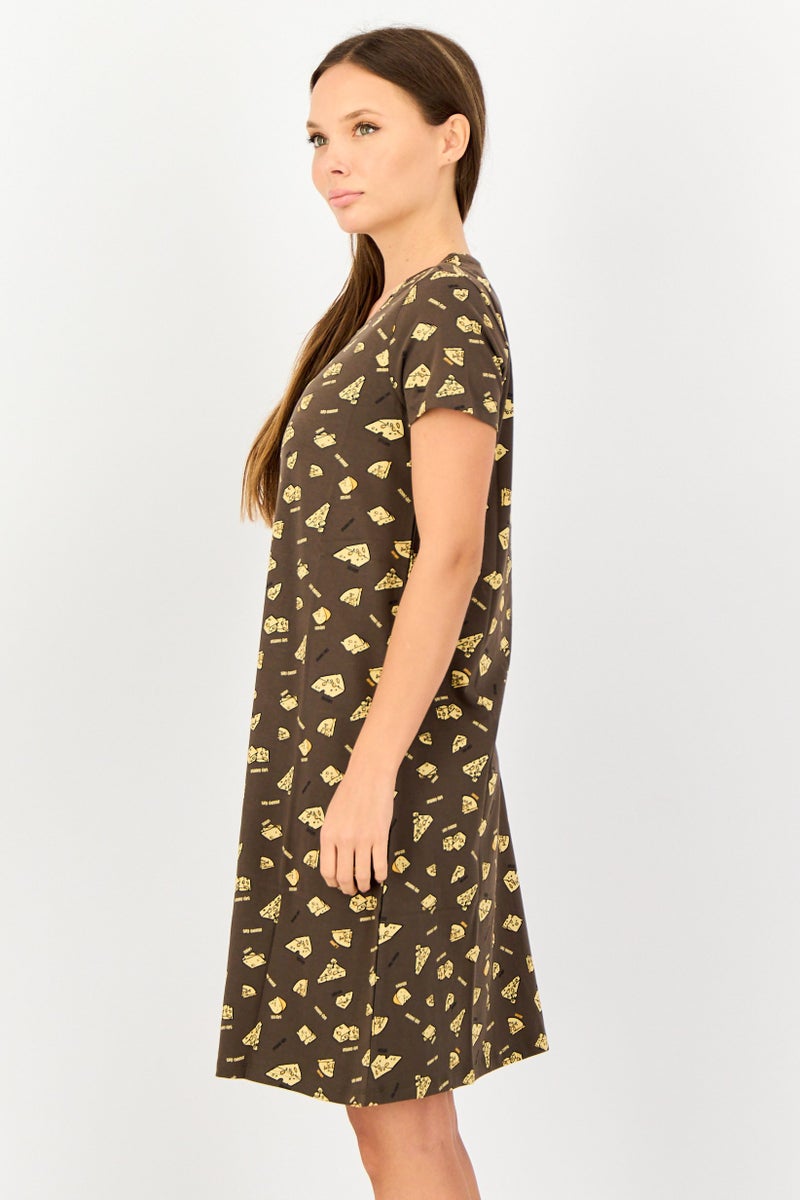 zivame Rosaline by Zivame Women Allover Print Short Sleeves Sleeping Dress, Multicolor - Image 2