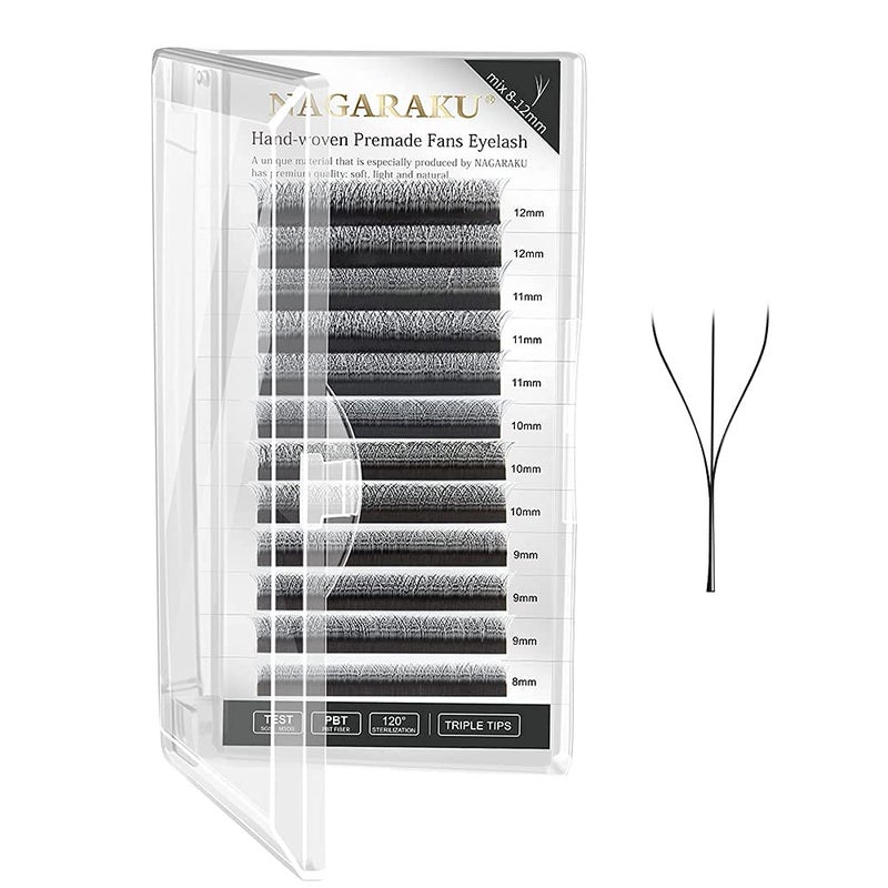 NAGARAKU 3D W Shape Eyelash Extension Volume Premade Matte Black Cluster Easy Fanning yy Eye Lashes with Thickness 007mm 14mm W3DCurlC - Image 1