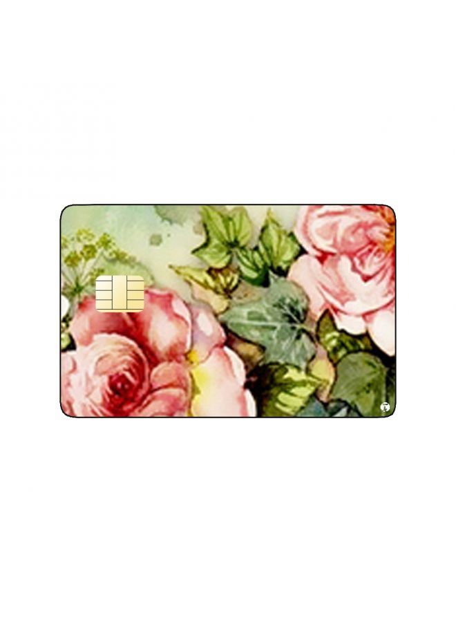RKN PRINTED BANK CARD STICKER Beautiful Pink Flowers Drawing With Butterflies - Image 1