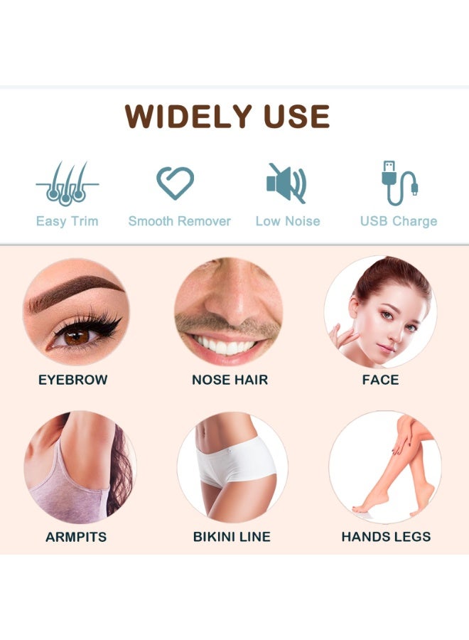 LUMYA Electric Eyebrow Trimmer, Facial Hair Removal for Women, Painless 2-in-1 Epilator Facial Hair Remover with 2 Types Heads, Nose Hair Trimmer, USB Rechargeable Electric Razor and Trimmer for Face, Nose, Peach Fuzz, Body Beard, Lips, Chin, Arm - Image 2