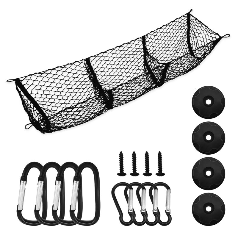 3 Pocket Cargo Net Trunk Bed Organizer Upgrade Cargo Net Trunk Bed Organizer Compatible with Ford Dodge GMC Chevy Silverado Toyota Nissan Honda Lincoln and Pickup Truck 53 x 12 x 10 inches