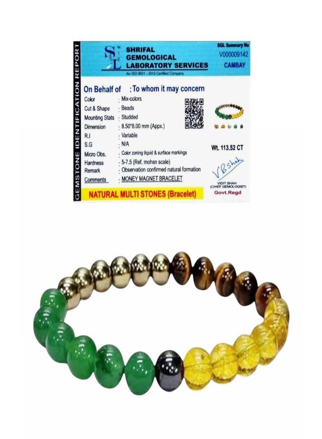 Agatesvibe سوار أغيتس فايب لجذب المال - مصنوع من البيريت، والأفينتورين الأخضر، والسترين، والهيماتيت، وعين النمر لجلب الثروة والنجاح والحظ السعيد | سوار علاجي من الأحجار الكريمة الطبيعية (للجنسين، عبوة من قطعة واحدة) - Image 1