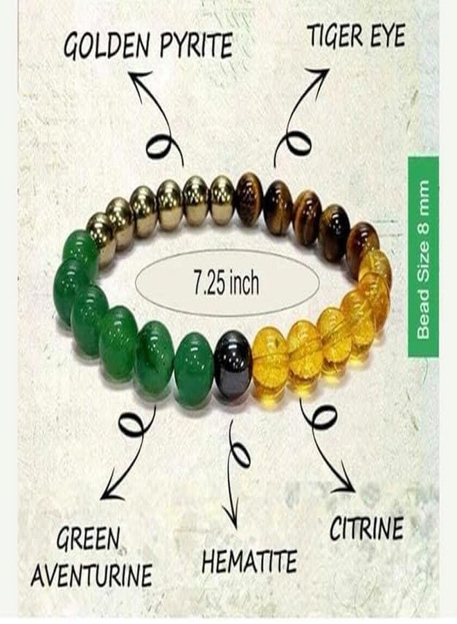 Agatesvibe سوار أغيتس فايب لجذب المال - مصنوع من البيريت، والأفينتورين الأخضر، والسترين، والهيماتيت، وعين النمر لجلب الثروة والنجاح والحظ السعيد | سوار علاجي من الأحجار الكريمة الطبيعية (للجنسين، عبوة من قطعة واحدة) - Image 5