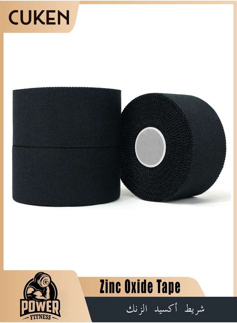 Cuken 3-Roll Zinc Oxide Tape, 2.5cm x 10m Breathable Athletic Strapping Tape, Latex Free Cotton Sports Tape, Wrist Finger Strapping Tape, Rigid Joint Protection for Baseball Tennis Gym Workout, Black - Image 1