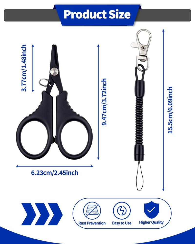 Abvsdu 3 PCS Fishing Scissors, Stainless Steel Fishing Line Cutter &braided Line Cutter, Cutters with Titanium Coating-Fishing with Hook and Retractable Coil Lanyards Fishing Accessories (Black) - Image 2