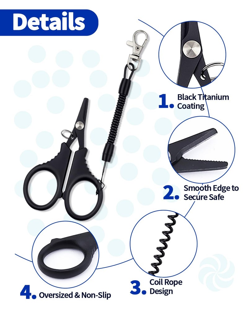 Abvsdu 3 PCS Fishing Scissors, Stainless Steel Fishing Line Cutter &braided Line Cutter, Cutters with Titanium Coating-Fishing with Hook and Retractable Coil Lanyards Fishing Accessories (Black) - Image 3