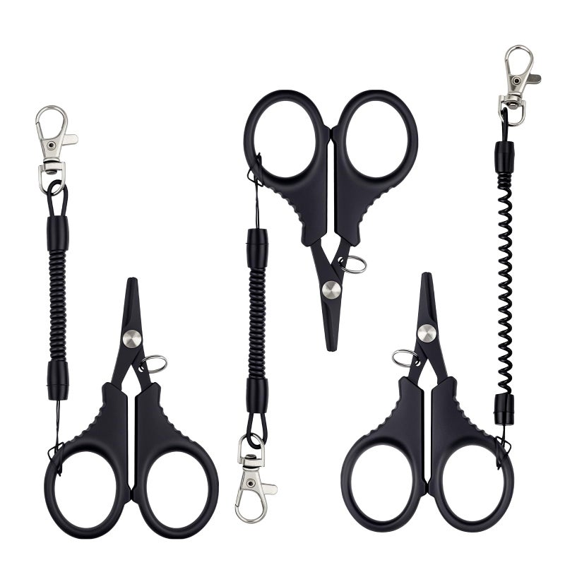 Abvsdu 3 PCS Fishing Scissors, Stainless Steel Fishing Line Cutter &braided Line Cutter, Cutters with Titanium Coating-Fishing with Hook and Retractable Coil Lanyards Fishing Accessories (Black) - Image 1