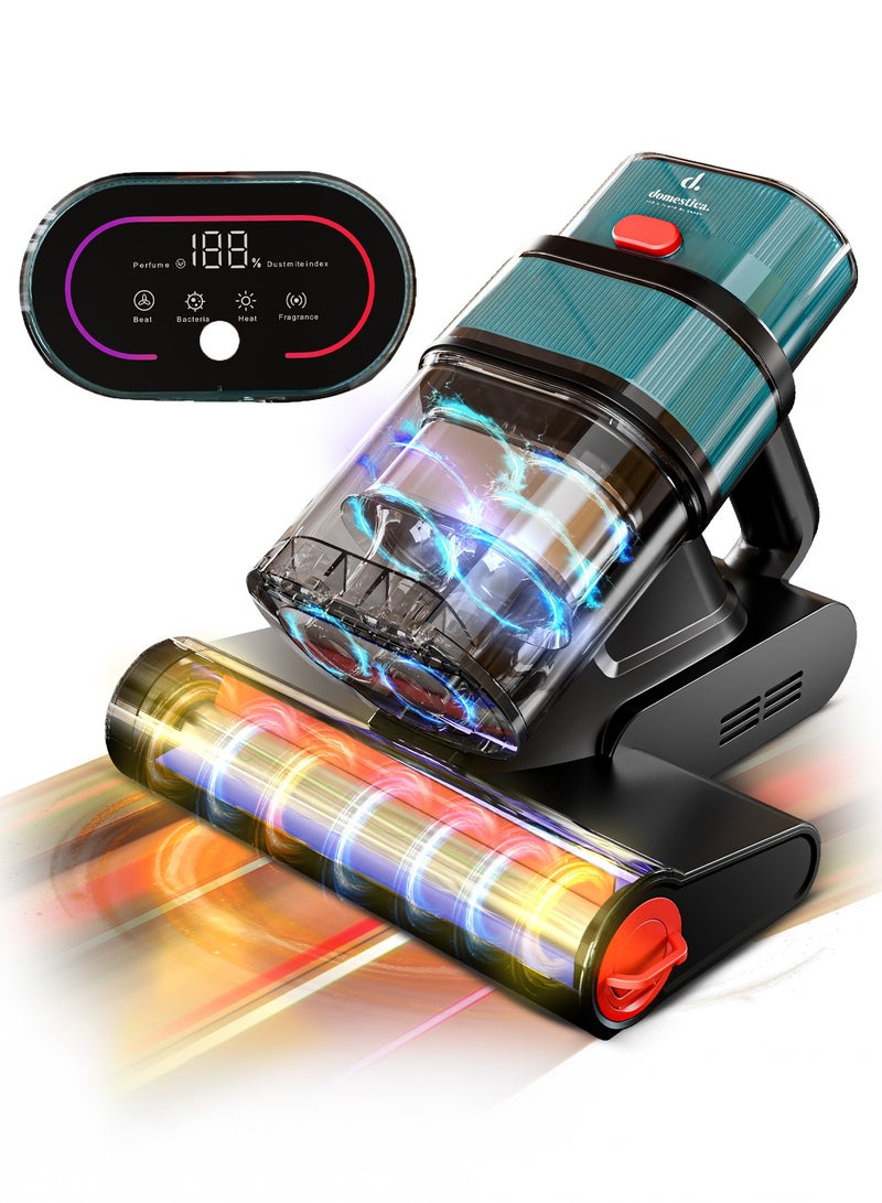 دوماستيكا مكنسة السرير Dustro Pro للاستخدام المنزلي مزوّدة بضوء UV-C، بقوة شفط عالية تصل إلى 16000 باسكال ومستشعر غبار لإزالة عثة الفراش وشعر الحيوانات الأليفة | مكنسة مراتب سلكية محمولة باليد مزوّدة بشاشة رقمية، فلتر HEPA، سرعة 45000 دورة في الدقيقة، موجات فوق صوتية وهواء ساخن بدرجة 60° مئوية.  - Image 1