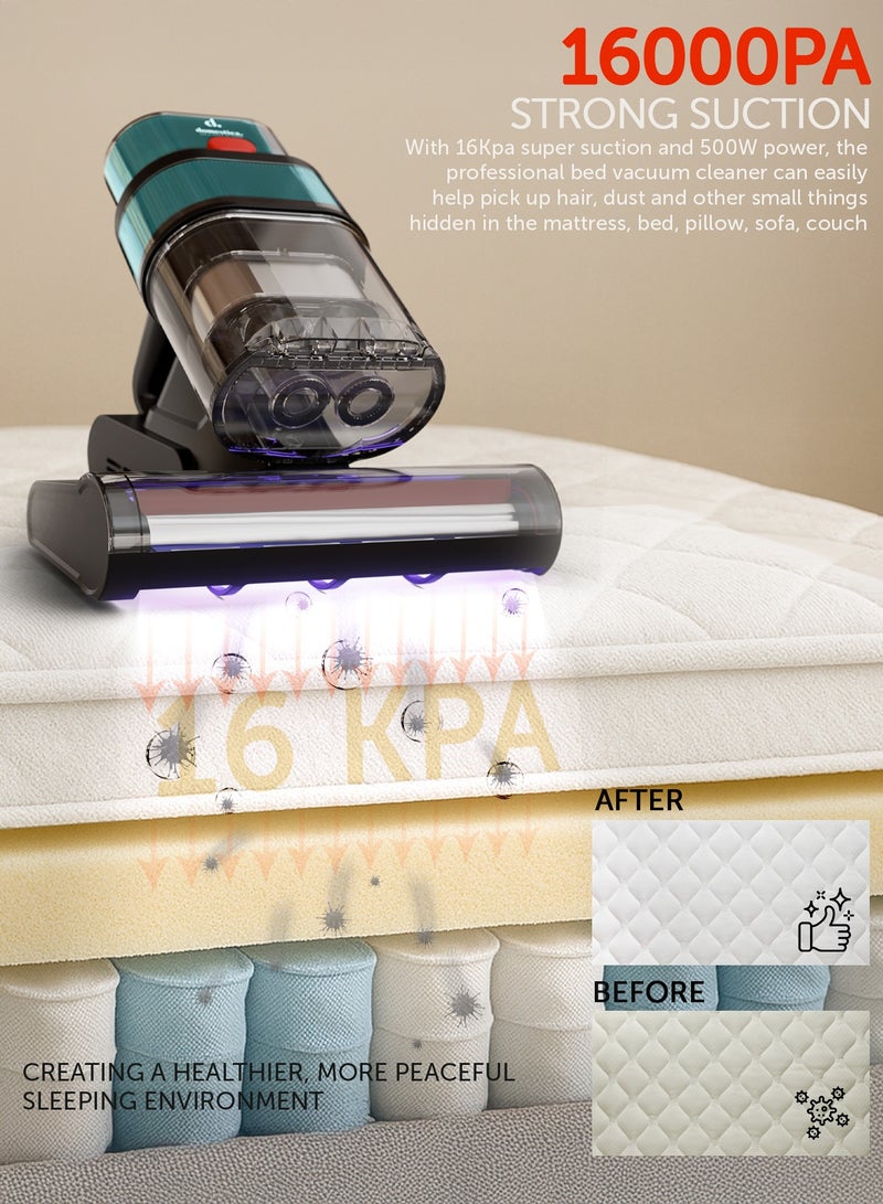 دوماستيكا مكنسة السرير Dustro Pro للاستخدام المنزلي مزوّدة بضوء UV-C، بقوة شفط عالية تصل إلى 16000 باسكال ومستشعر غبار لإزالة عثة الفراش وشعر الحيوانات الأليفة | مكنسة مراتب سلكية محمولة باليد مزوّدة بشاشة رقمية، فلتر HEPA، سرعة 45000 دورة في الدقيقة، موجات فوق صوتية وهواء ساخن بدرجة 60° مئوية.  - Image 4