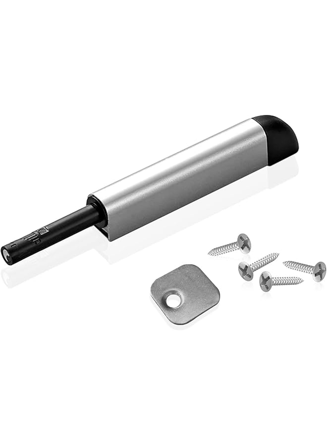 S-TOP 2PCS Push to Open Cabinet Latch, Invisible Self-Open Mechanism with Screws, Pressure Activated Spring Rebounder for Hardware Cabinet Door & Drawer for Kitchen Bathroom Wardrobe(Silver-Black) - Image 1