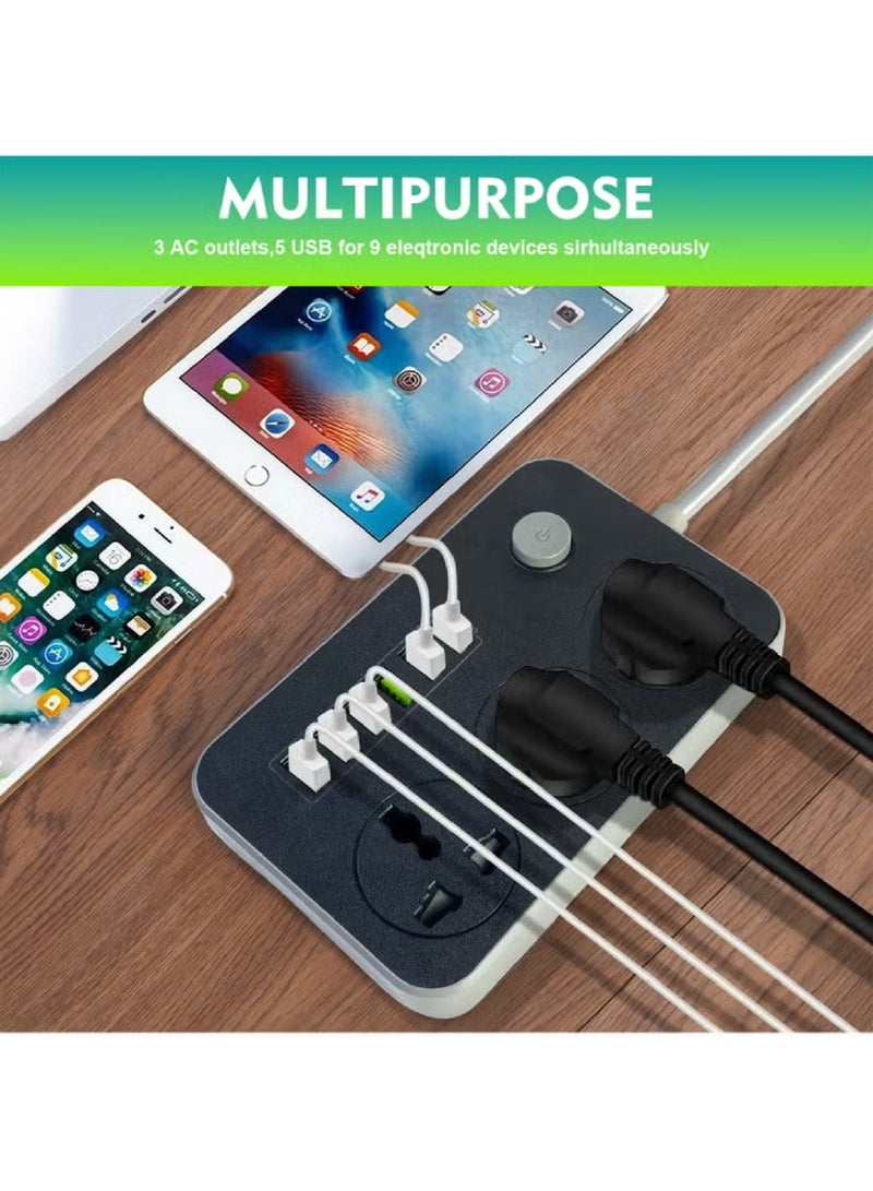 5 Meter 9-in-1 Universal Extension Cord with 3 Power Sockets and 6 USB Slots - Image 2