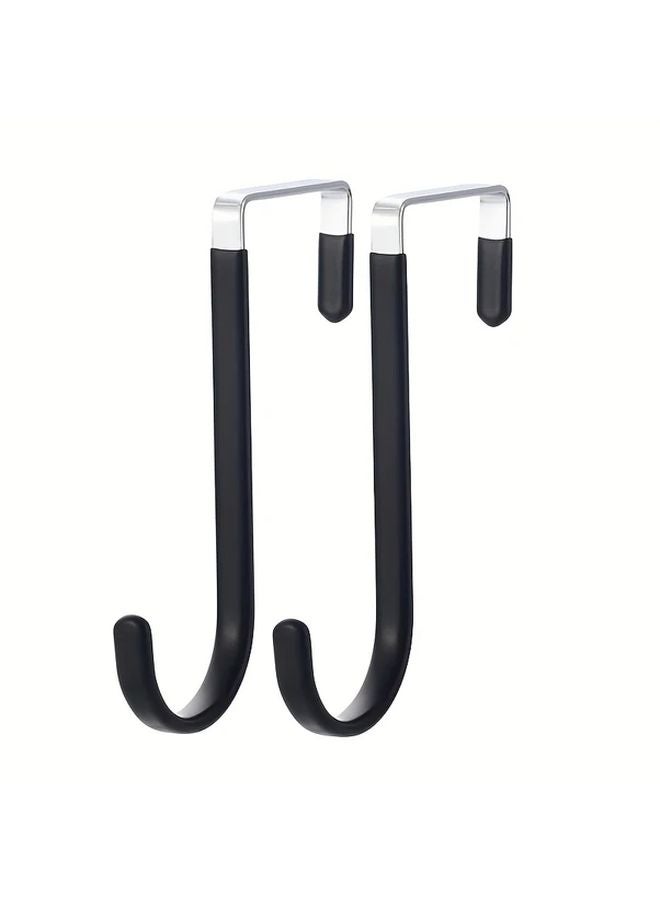 2pcs Nail Free Dipped Hook Black Heavy Duty Door Hanger For Clothes Towels - Image 1