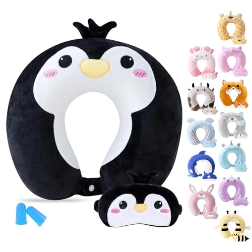 Cirorld Cirorld Travel Pillow for Kids Adult Cute Neck Pillow for Traveling Memory Foam Airplane Pillow Sleep Mask Animal Flight Pillow Head Rest Neck Support for Cars Long Flights Penguin 912 YO 
