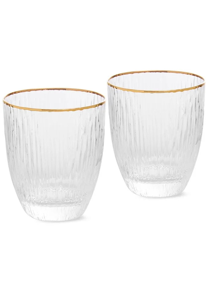 فيسمان 2-Piece Drinking Glass – 400mL Elegant Transparent Glasses with Gold Rims – Exquisite Embossed Design, Perfect for Hot and Cold Beverages – Durable, Stylish, and Ideal for Any Occasion