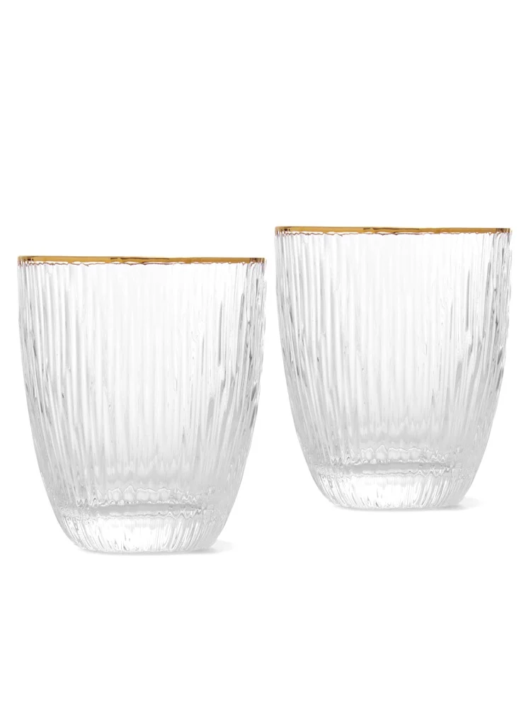 فيسمان 2-Piece Drinking Glass – 400mL Elegant Transparent Glasses with Gold Rims – Exquisite Embossed Design, Perfect for Hot and Cold Beverages – Durable, Stylish, and Ideal for Any Occasion