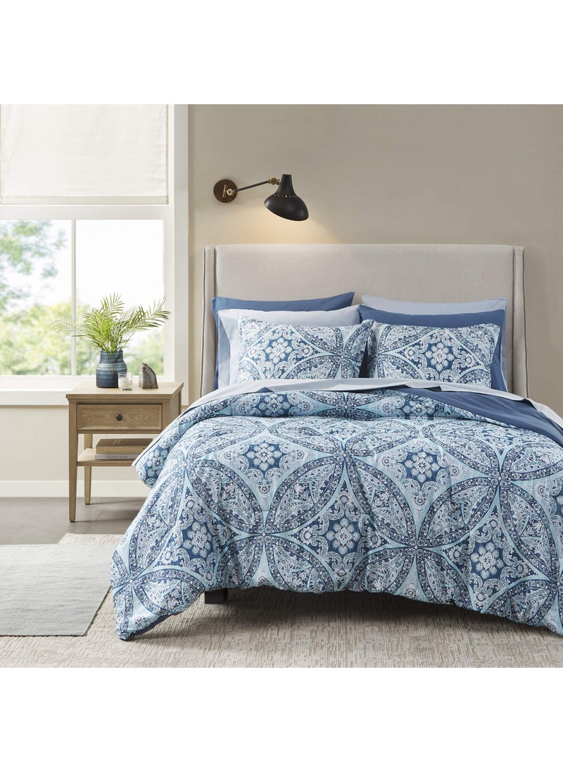 Comfort Spaces Comfort Spaces Bed in A Bag  Trendy Casual Design Cozy Comforter with Complete Sheet Set with Side Pocket All Season Cover Matching Shams Full80x90 Gloria Damask Blue 9 Piece 