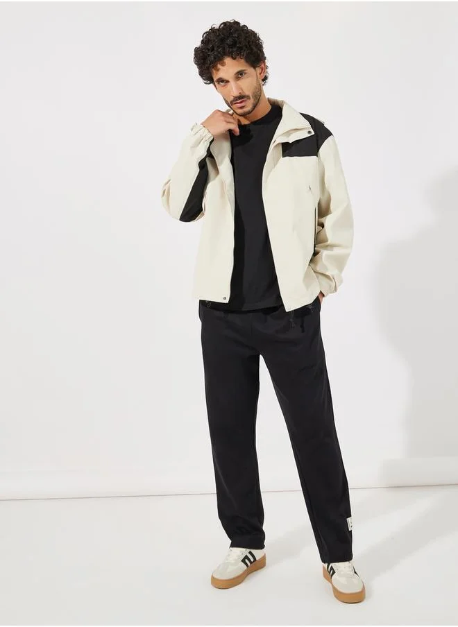 Styli Color Block Windbreaker Hooded Jacket with Zip Detail