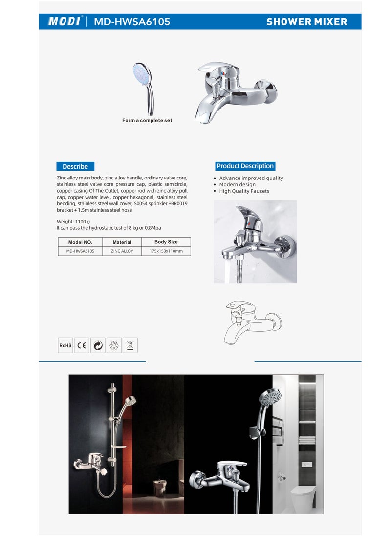 MODI Bathroom Shower Set,Single Lever Shower Mixer Set with Shower Handle & Hose 