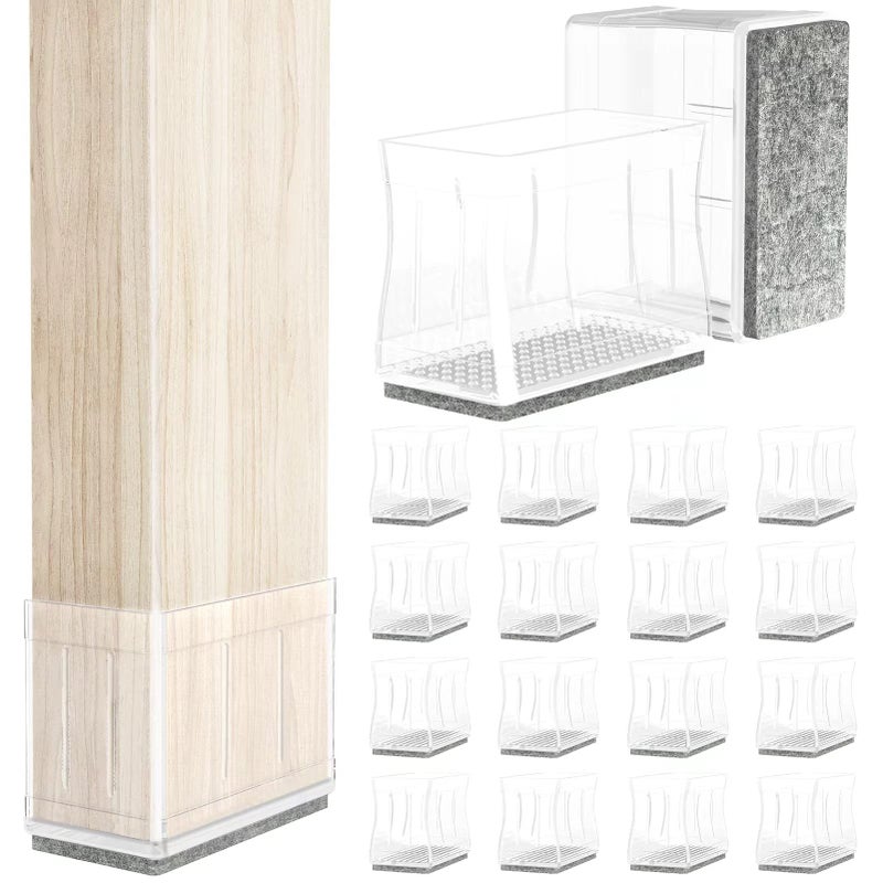 CHWM 1 × 1 34 واقيات أرجل الكراسي المستطيلة للأرضيات الخشبية أغطية سيليكون لحماية الأرضيات الخشبية والبلاط وسادات شعرية لأرجل الأثاث تقليل الضوضاء سهلة الحركة 16 قطعة شفافة