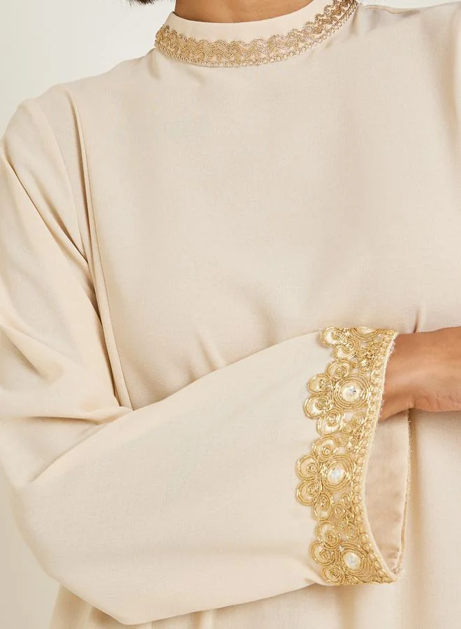 Amirah  Women Lace Trim Flared Sleeve Jalabiya for Women | Best Price UAE