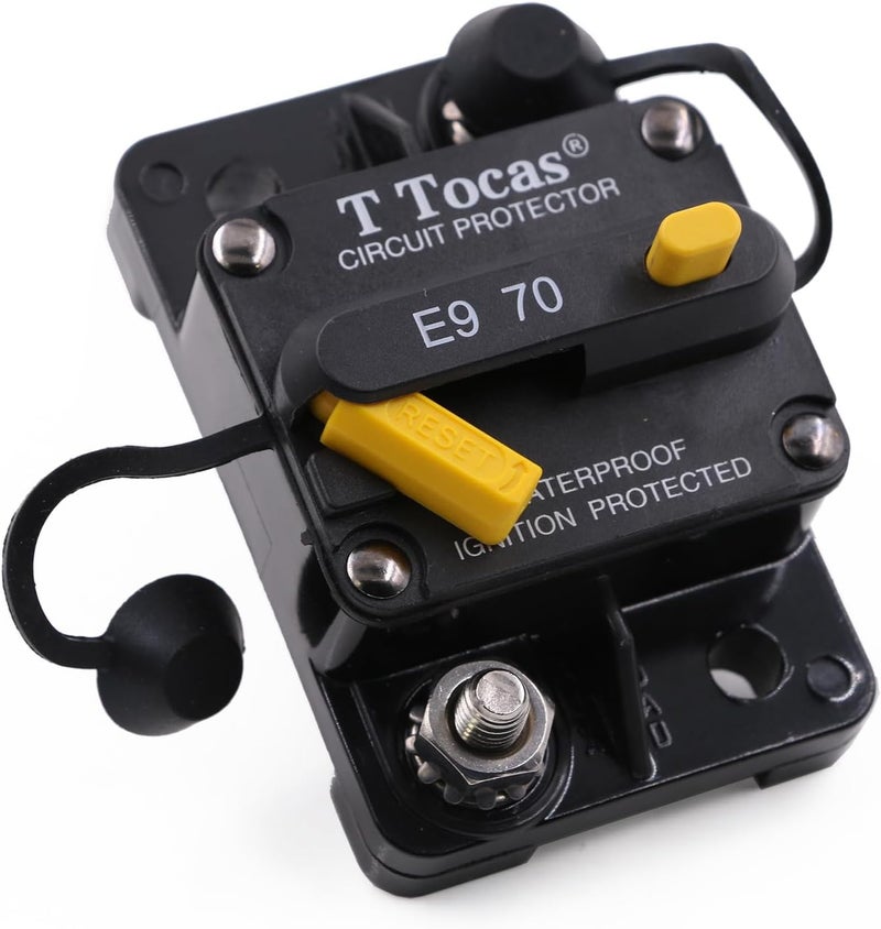 T Tocas E9 70A Amp Automotive Circuit Breaker with Manual Reset for Car Boat Trolling Motor RV Solar System | UL Certified | 12V - 72V DC Switchable - Image 1