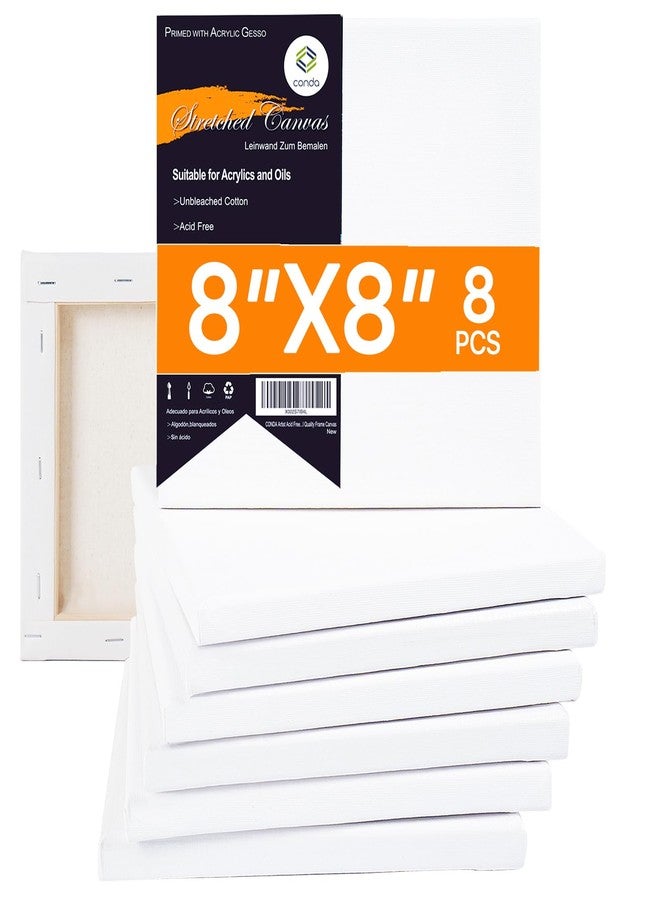 CONDA 8x8 inch Stretched Canvas for Painting, Pack of 8, 100% Cotton, 5/8 Inch Profile Value Bulk Pack for Acrylics, Oils Painting - Image 1