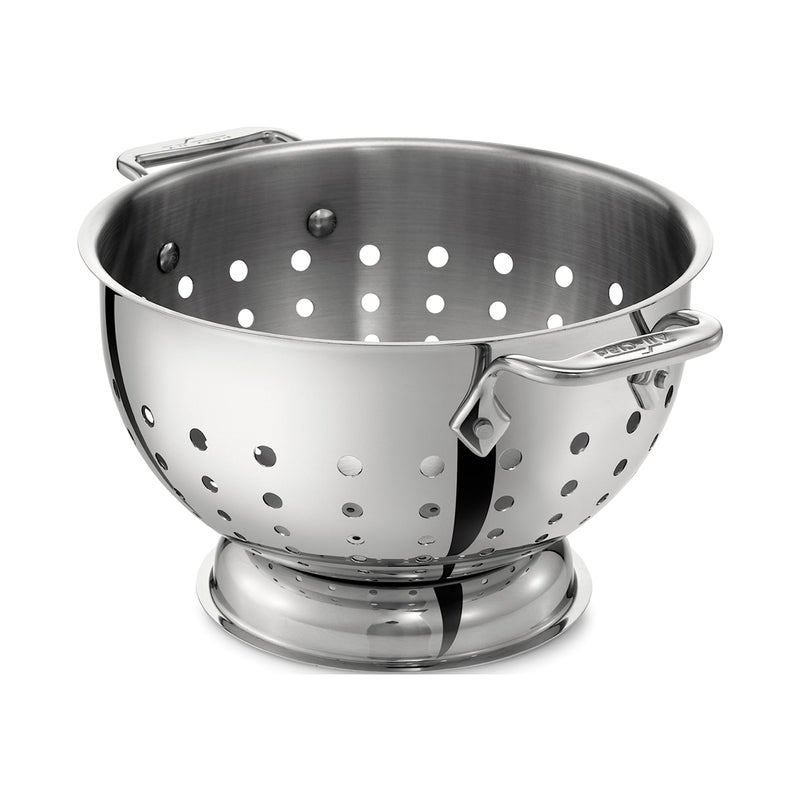AllClad Tools and Accessories Stainless Steel Colander 5 Quart Strainer Pasta Strainer with Handle Pots and Pans Silver