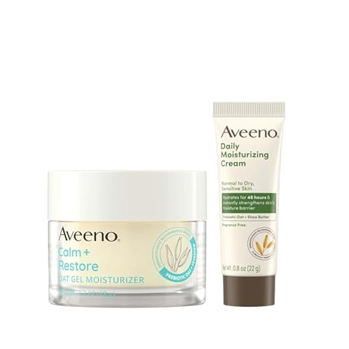 Aveeno حزمة مرطب أفينو للبشرة الحساسة، مرطب جل الوجه الشوفان المهدئ والمستعيد، 1.7 أونصة، وكريم مرطب يومي بحجم تجريبي + شوفان بروبيوتيك، 0.5 أونصة، خالي من العطور، عنصران - Image 1