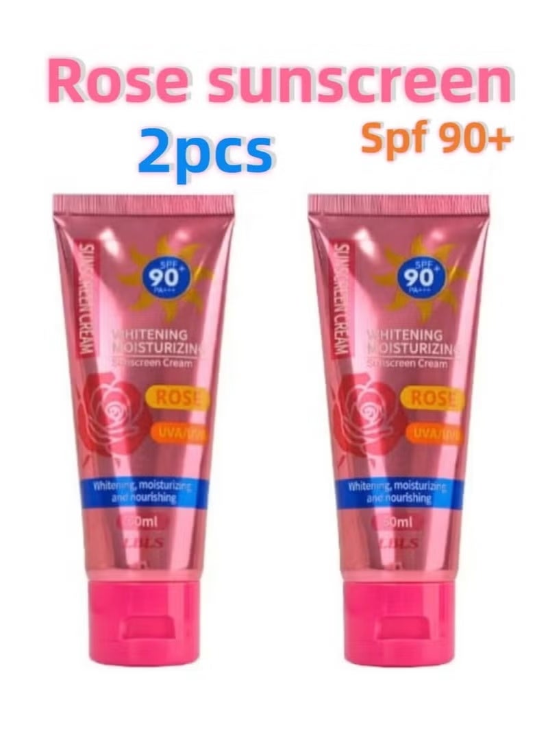 ليبليس كريم واقي من الشمس برائحة الورد - عامل حماية من الشمس SPF90+، 60 مل/العلبة، مناسب للبشرة الحساسة، واقي من الشمس منعش مع عزل مُفتّح ومُبيّض، لوشن للعناية بالبشرة. - Image 1