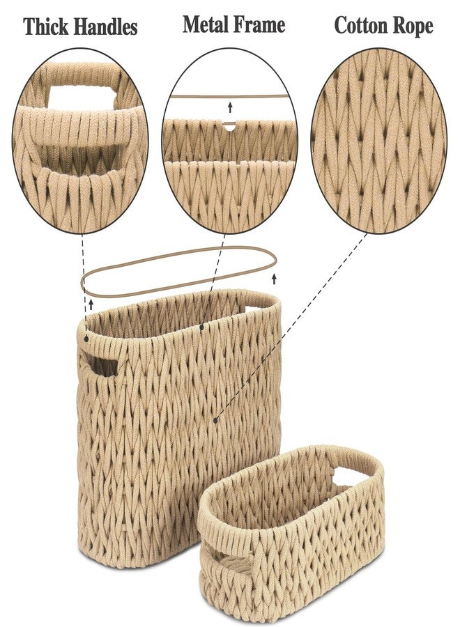 Jukercici Boho Toilet Paper Storage Baskets, Cotton Rope Woven Bathroom Basket Set of 2, Standing Toilet Paper Holder for 6 Mega Rolls,Storage Bins for Toilet Tank Top, Bathroom Organizer Decor (Brown 2 Pack) - Image 3