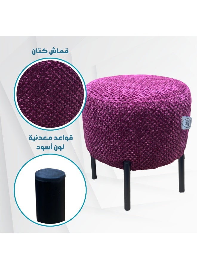PixelsBeanBag Round Ottoman Linen Fabric by PixelsBeanBag with Metal Legs, for Living Room and Bedroom. - Image 3
