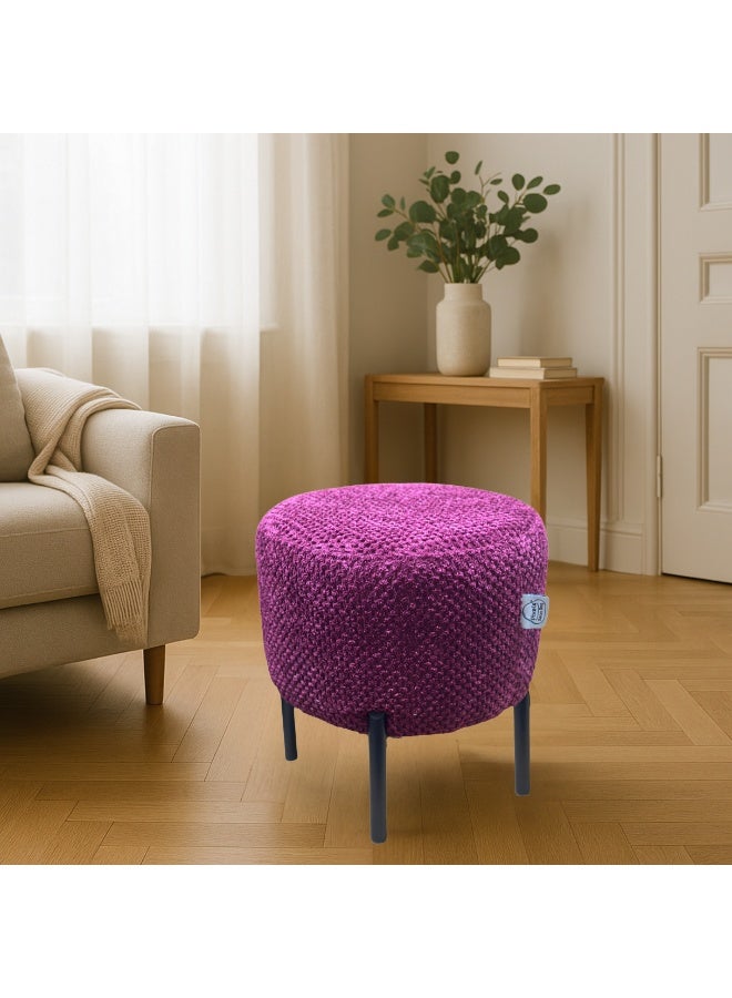 PixelsBeanBag Round Ottoman Linen Fabric by PixelsBeanBag with Metal Legs, for Living Room and Bedroom. - Image 1