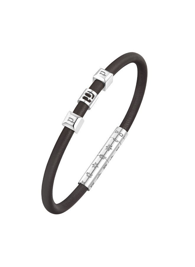 POLICE - Flake Black Leather With Stainless Steel Logo Gents BraceletPEAGB0033902 - Image 1